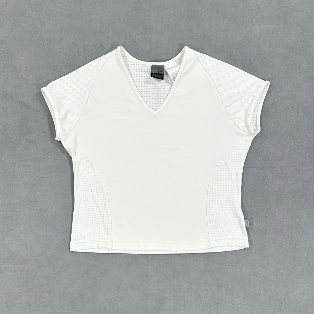 Vintage Nike Y2K Tennis Top Womens Small Off White Mesh Back Athletic Tee
